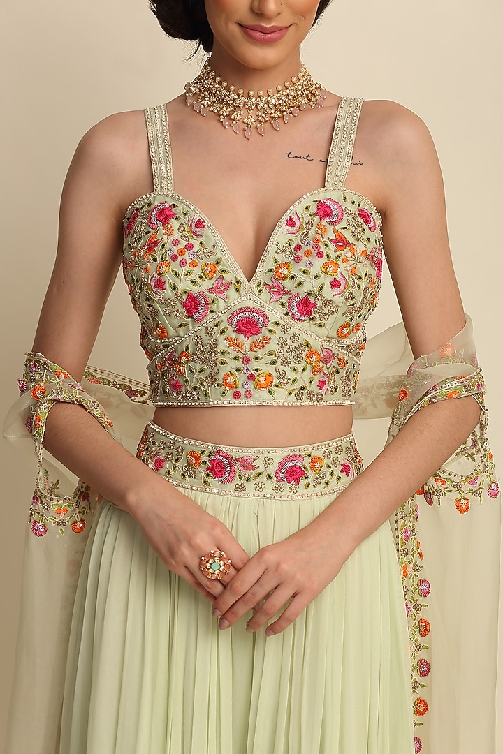 Mint Green Georgette Wedding Sharara Set by Priyanka Jain at Pernia's Pop Up Shop
