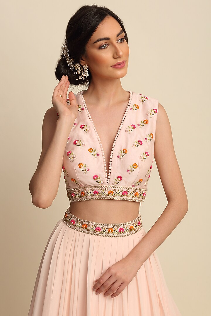 Light Pink Georgette Embroidered Wedding Lehenga Set by Priyanka Jain at Pernia's Pop Up Shop