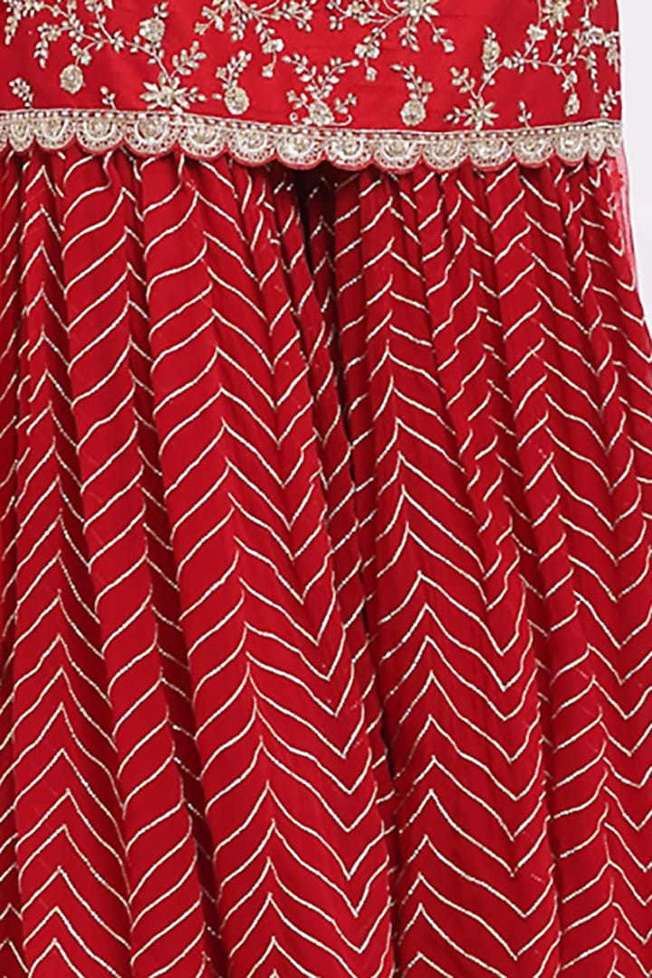 Red Georgette Embroidered Wedding Sharara Set by Priyanka Jain at Pernia's Pop Up Shop