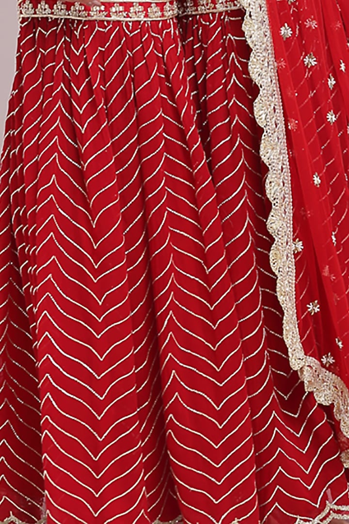 Red Georgette Embroidered Wedding Sharara Set by Priyanka Jain at Pernia's Pop Up Shop