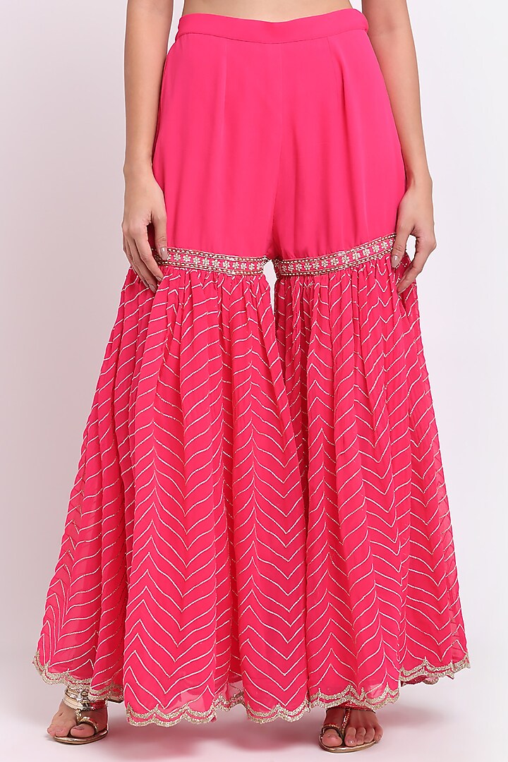Fuchsia Embroidered Wedding Sharara Set by Priyanka Jain at Pernia's Pop Up Shop