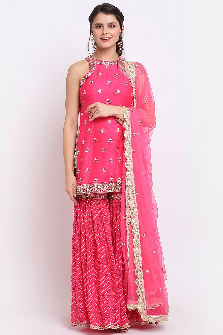 Fuchsia Pink Embroidered Sharara Set by Priyanka Jain