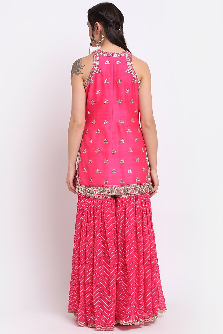 Fuchsia Pink Embroidered Wedding Sharara Set by Priyanka Jain at Pernia's Pop Up Shop