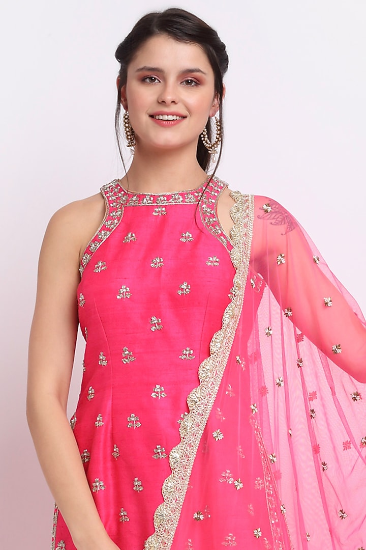 Fuchsia Pink Embroidered Wedding Sharara Set by Priyanka Jain at Pernia's Pop Up Shop