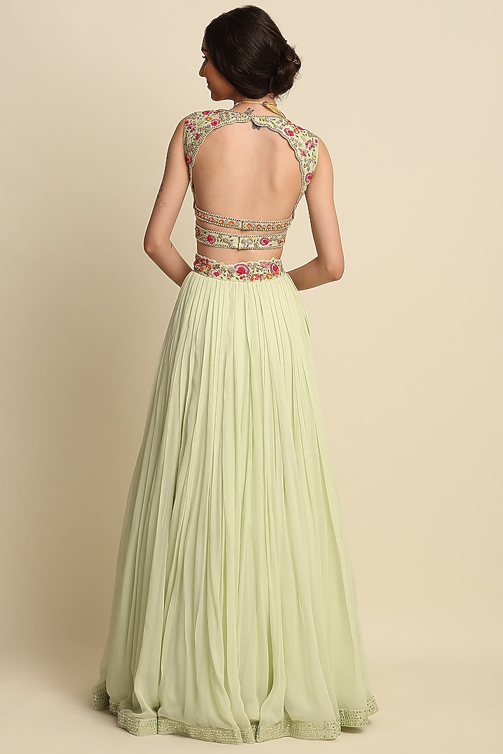 Mint Green Wedding Lehenga Set With Embroidery by Priyanka Jain at Pernia's Pop Up Shop