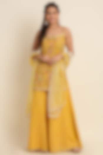 Yellow Georgette Sharara Set by Priyanka Jain