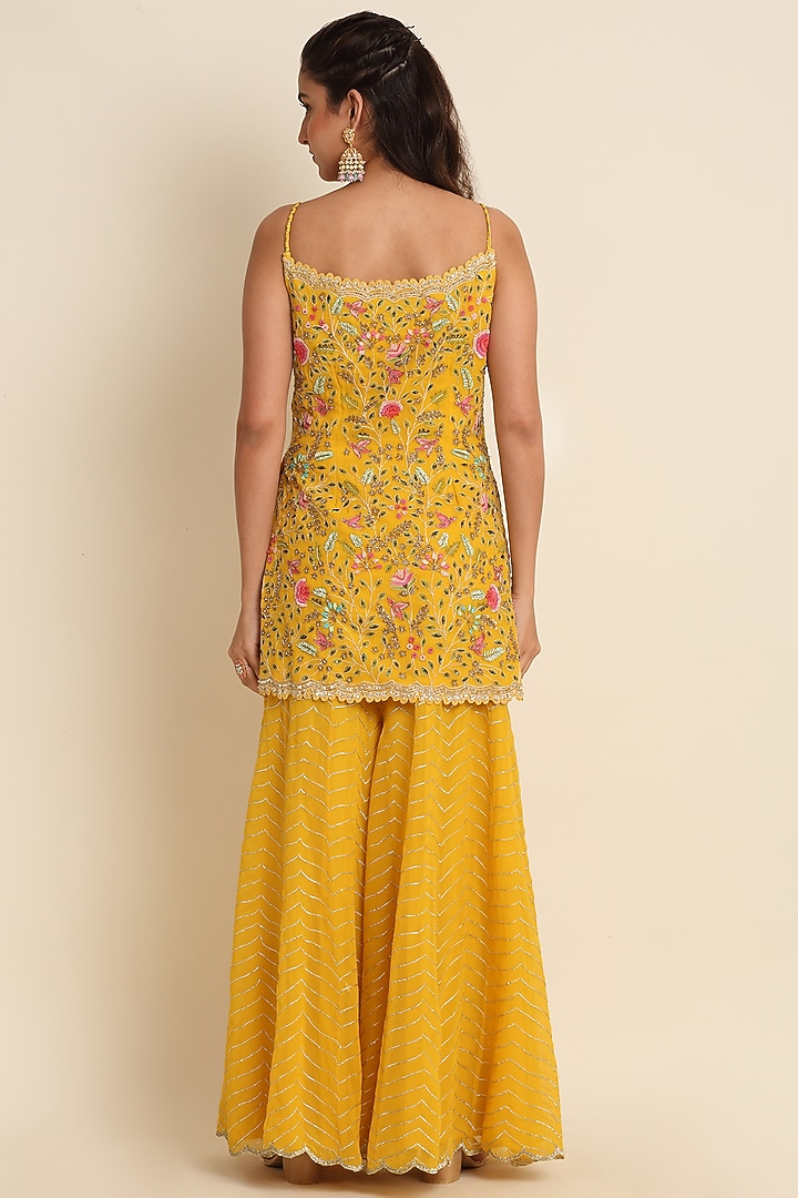 Yellow Georgette Wedding Sharara Set by Priyanka Jain at Pernia's Pop Up Shop