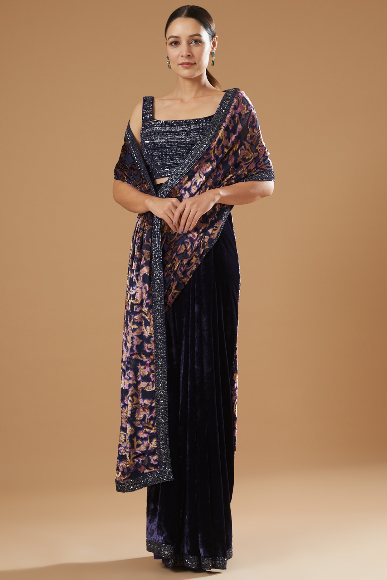 Shop the Hottest Blue Velvet Saree Online Now