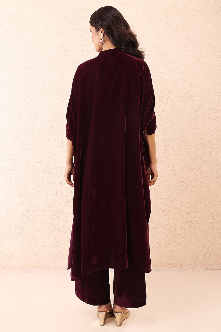 Wine Velvet Dori Work Co-Ord Set by Priyanka Jain at Pernia's Pop Up Shop
