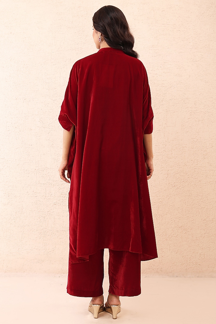 Scarlet Red Velvet Dori Work Co-Ord Set by Priyanka Jain at Pernia's Pop Up Shop