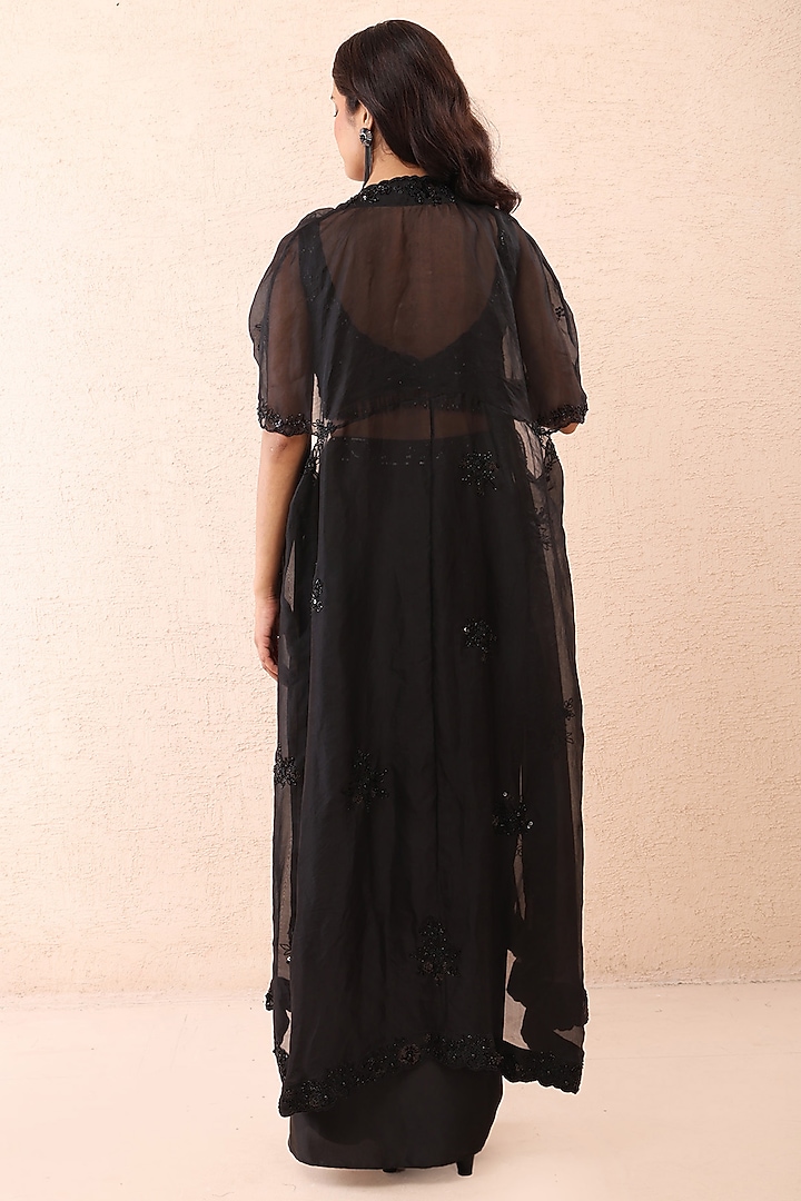 Black Satin Sequins Hand Embroidered Draped Dhoti Set by Priyanka Jain at Pernia's Pop Up Shop