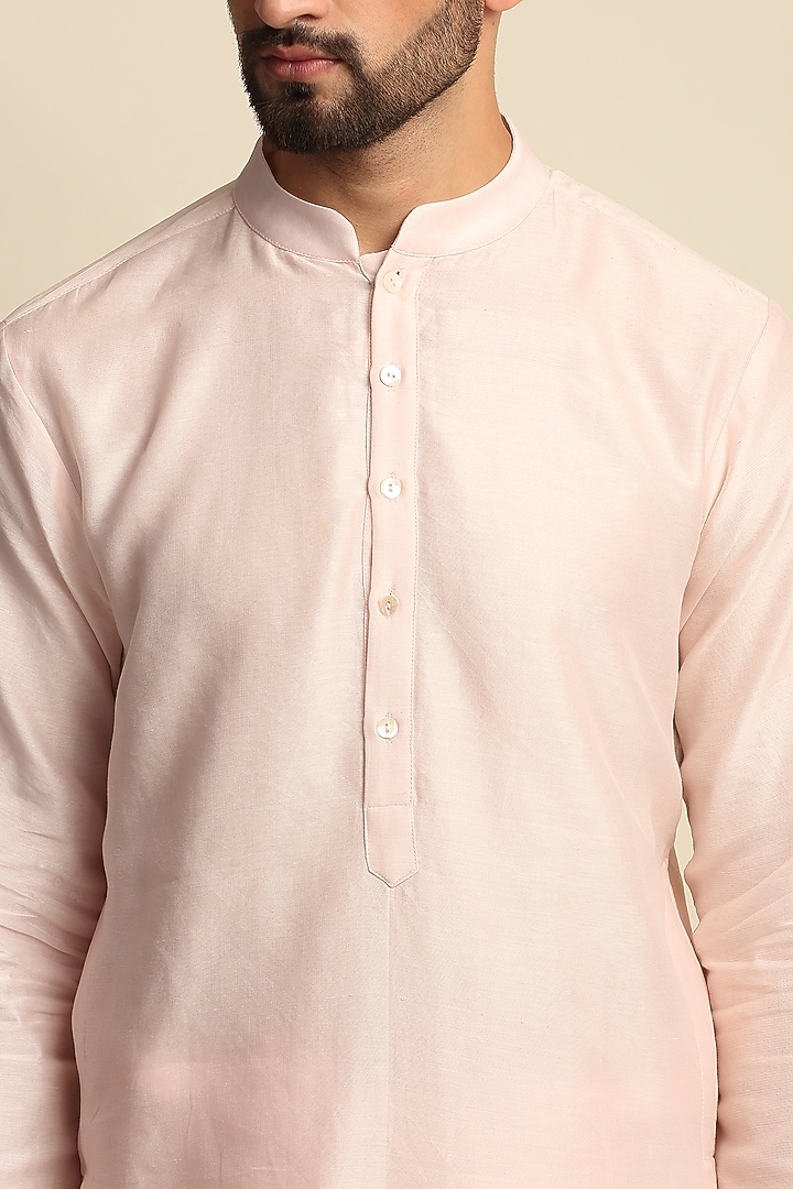 Pink Raw Silk & Habutai Silk Crepe Embroidered Wedding Sherwani Set by Priyanka Jain Men at Pernia's Pop Up Shop