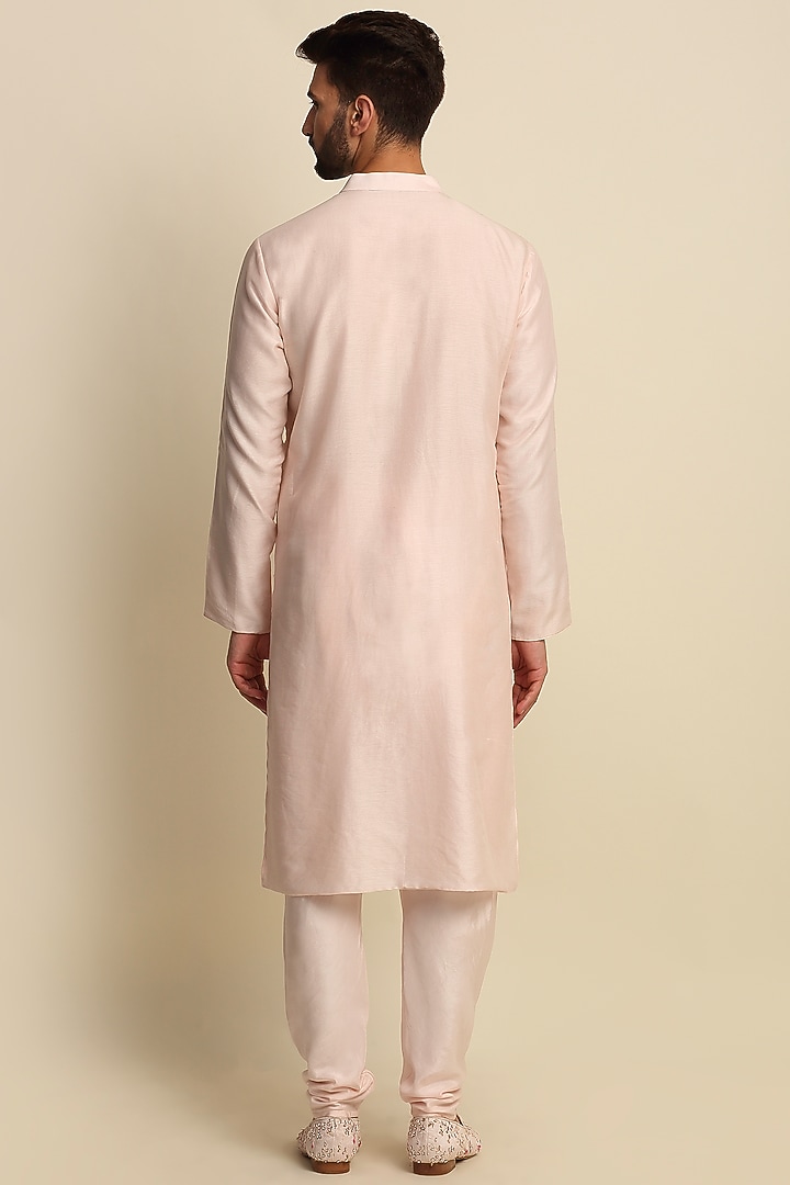 Pink Raw Silk & Habutai Silk Crepe Embroidered Wedding Sherwani Set by Priyanka Jain Men at Pernia's Pop Up Shop