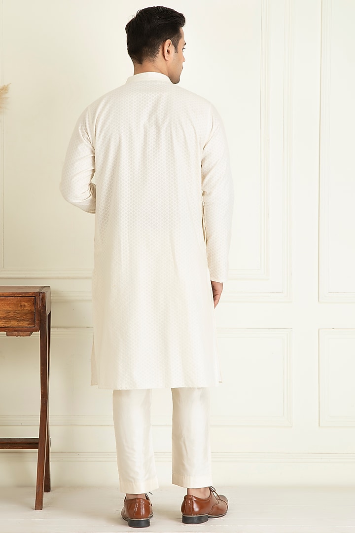 Ivory Cotton Embroidered Indo-Western Jacket With Kurta Set by Priyanka Jain Men at Pernia's Pop Up Shop