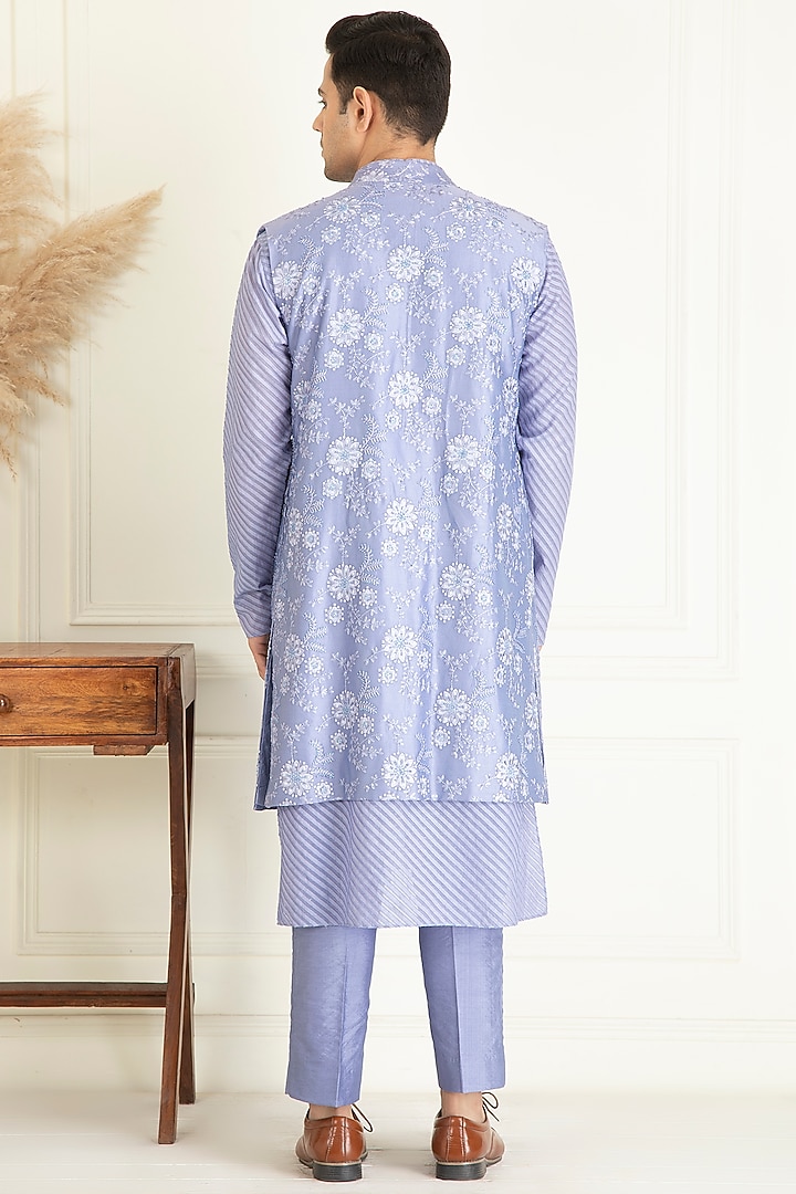 Lavender Cotton Embroidered Indo-Western Jacket With Kurta Set by Priyanka Jain Men at Pernia's Pop Up Shop