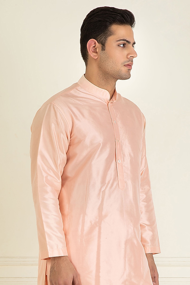 Peach Cotton Thread & Sequins Embroidered Bundi Jacket Set by Priyanka Jain Men at Pernia's Pop Up Shop