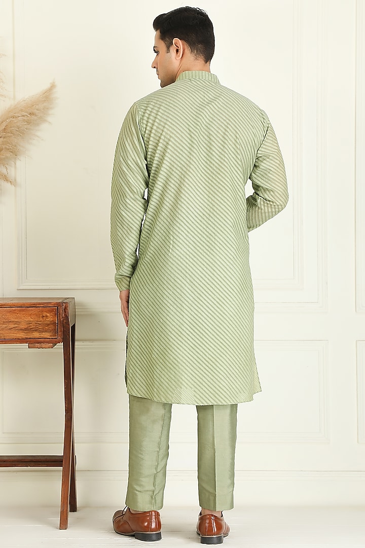 Sage Green Cotton Embroidered Indo-Western Jacket With Kurta Set by Priyanka Jain Men at Pernia's Pop Up Shop