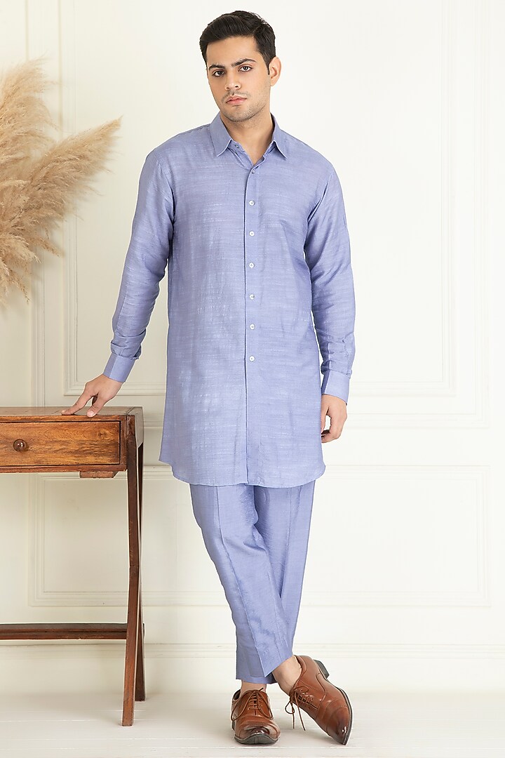 Lavender Cotton Embroidered Indo-Western Jacket Set by Priyanka Jain Men at Pernia's Pop Up Shop
