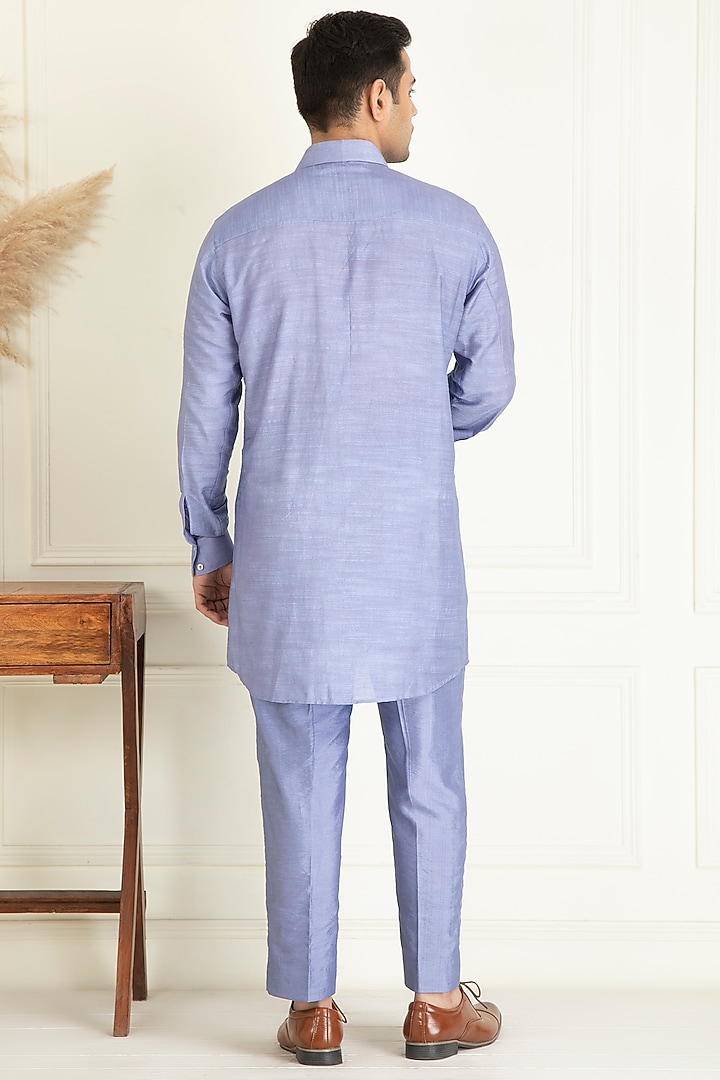Lavender Cotton Embroidered Indo-Western Jacket Set by Priyanka Jain Men at Pernia's Pop Up Shop