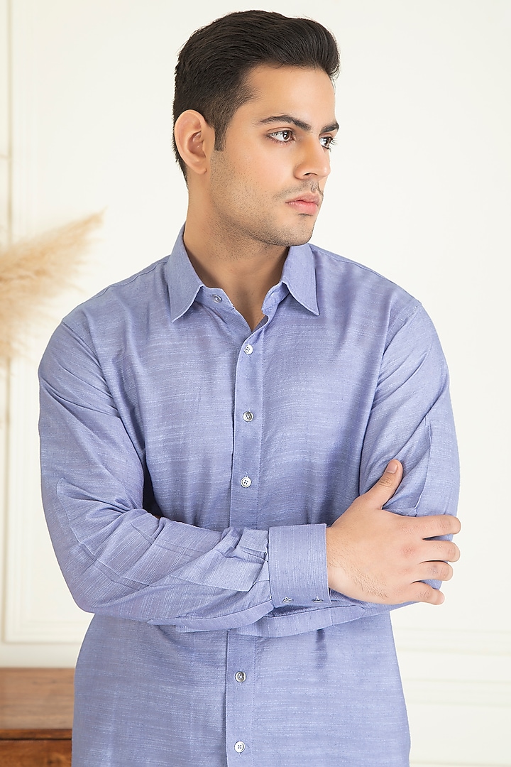 Lavender Cotton Embroidered Indo-Western Jacket Set by Priyanka Jain Men at Pernia's Pop Up Shop