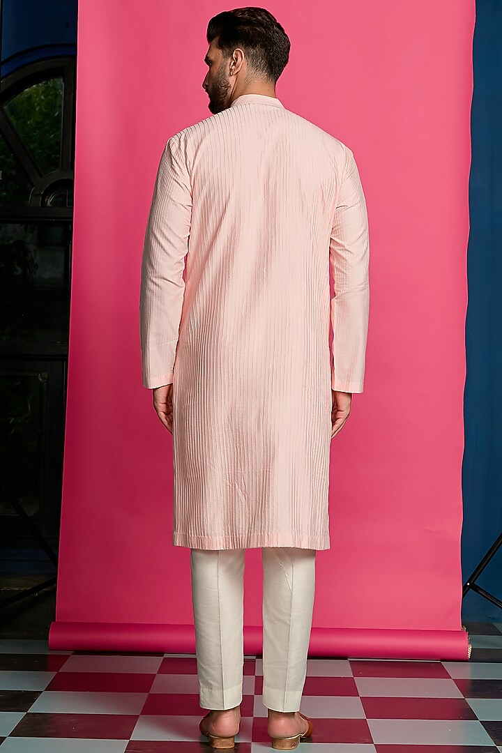 Baby Pink Cotton Silk Gota Embroidered Kurta Set by Priyanka Jain Men at Pernia's Pop Up Shop