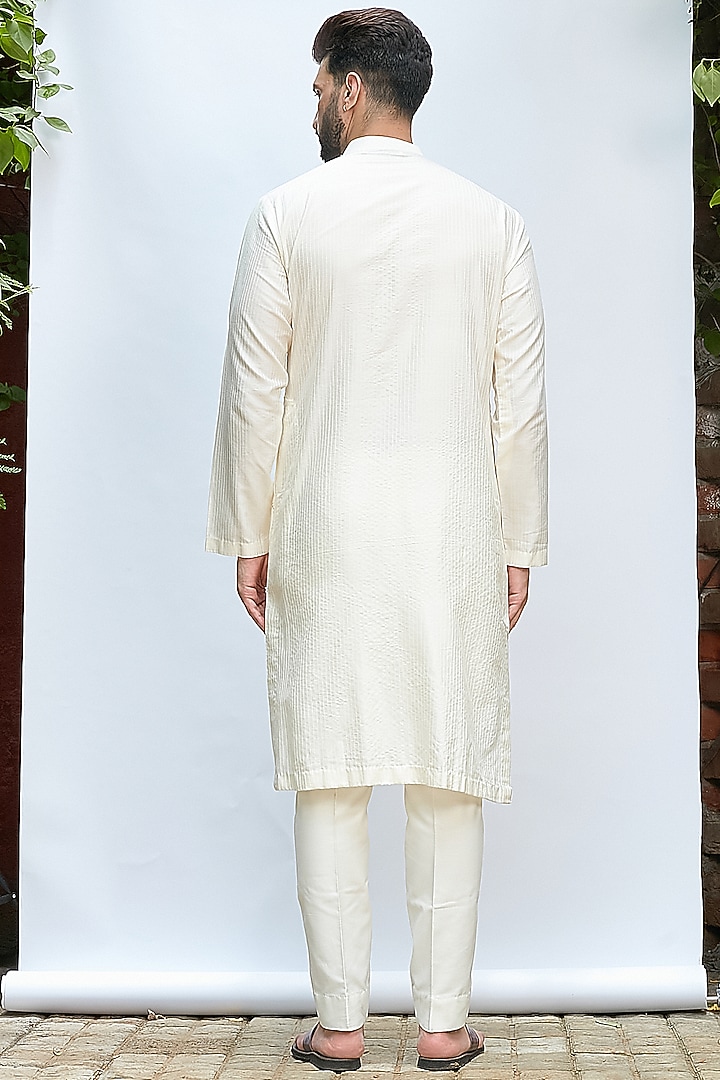 Ivory Cotton Silk Gota Work Kurta Set by Priyanka Jain Men at Pernia's Pop Up Shop