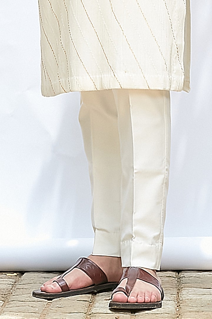 Ivory Cotton Silk Gota Work Kurta Set by Priyanka Jain Men at Pernia's Pop Up Shop