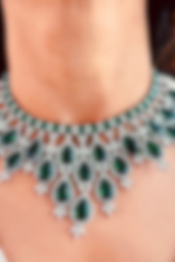 White Finish Green Zircon Necklace by Prerto at Pernia's Pop Up Shop