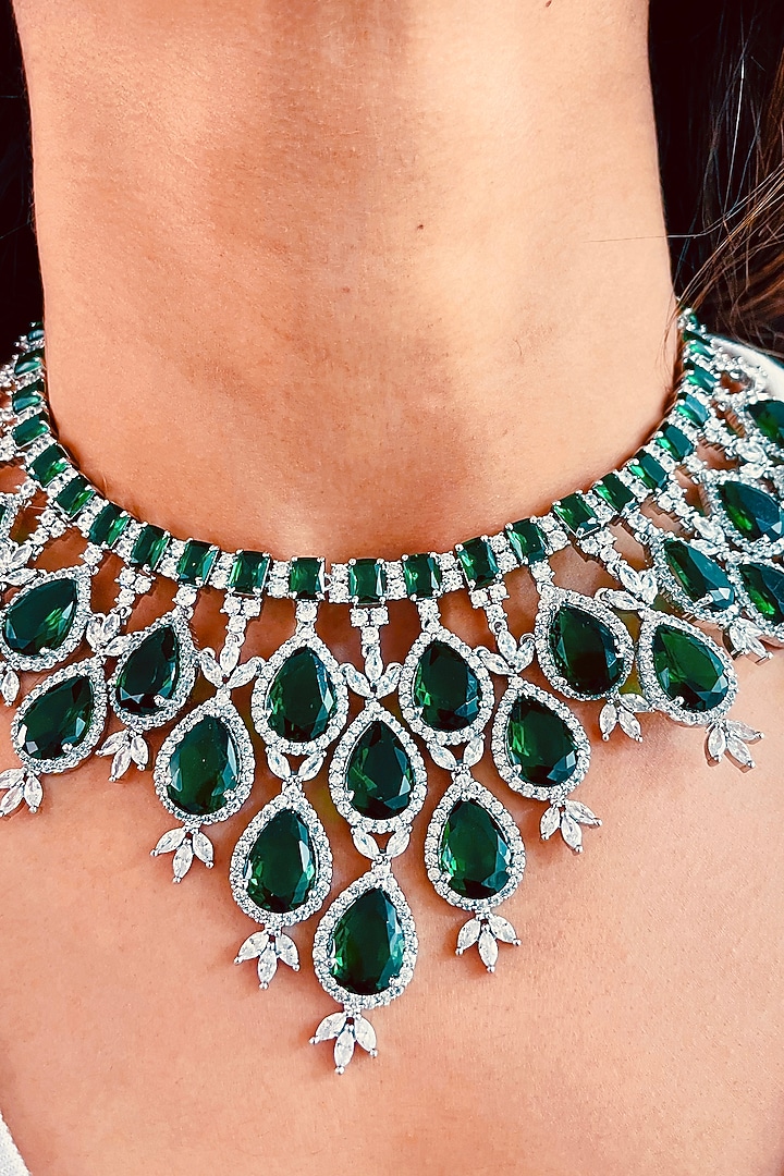 White Finish Green Zircon Necklace by Prerto at Pernia's Pop Up Shop