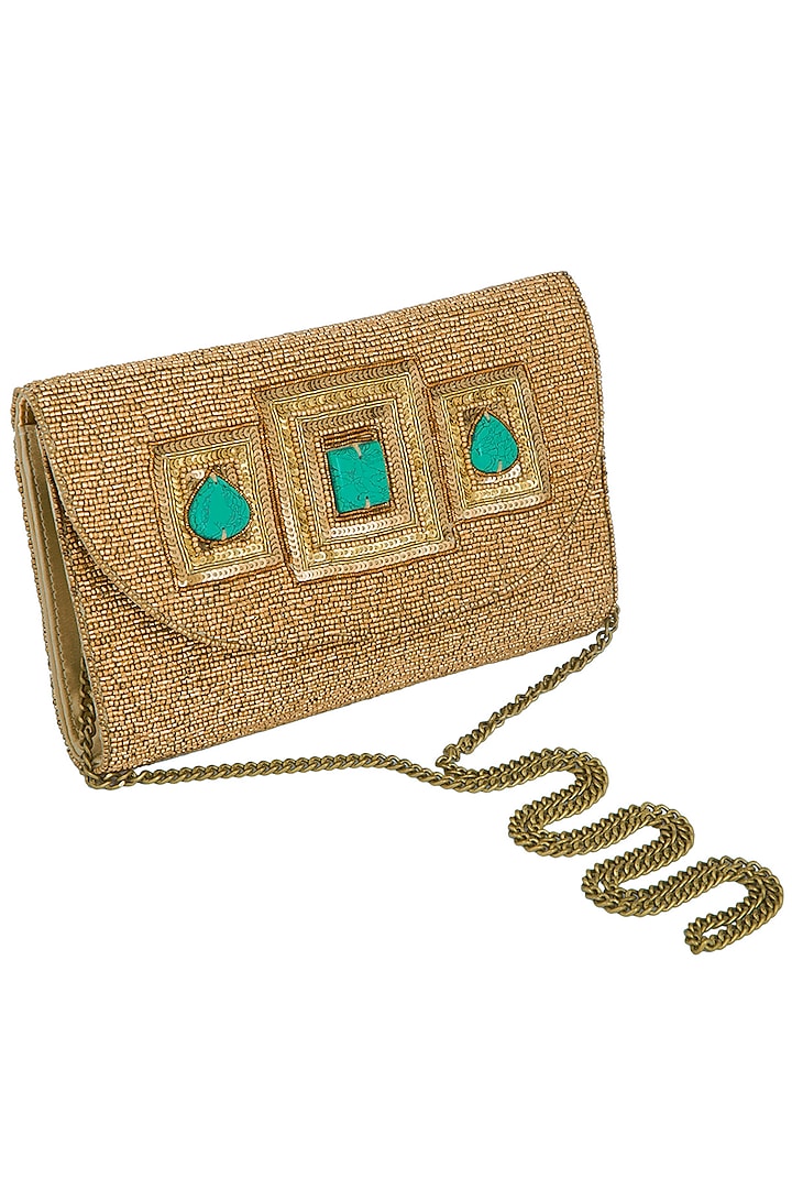 Antique gold embroidered clutch bag by PRACCESSORII