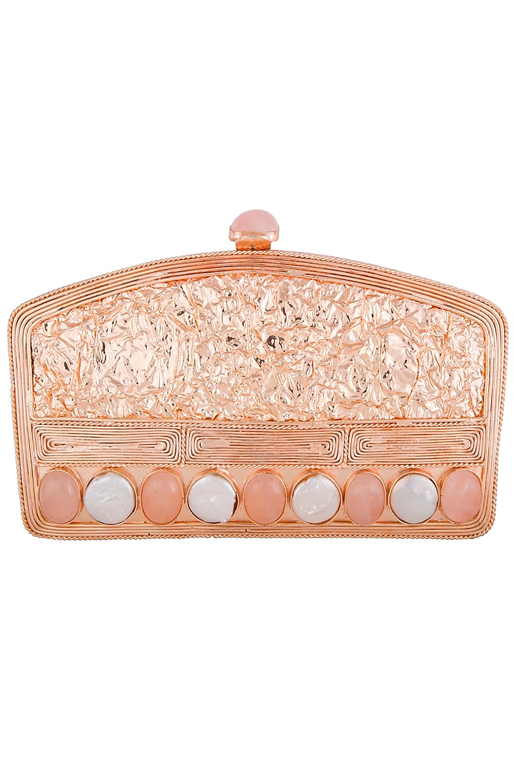 Rose gold metal embellished clutch bag by PRACCESSORII
