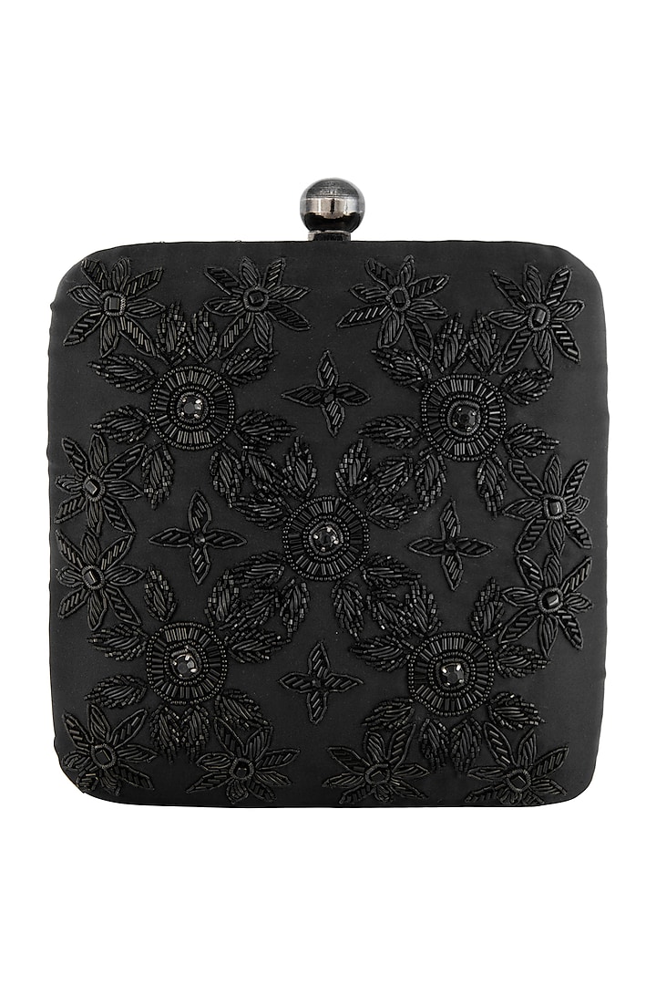 Black embroidered sling clutch bag by PRACCESSORII