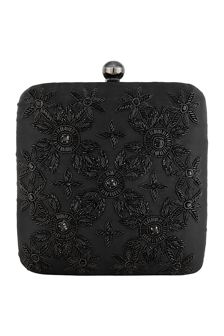 Black embroidered sling clutch bag by PRACCESSORII at Pernia's Pop Up Shop