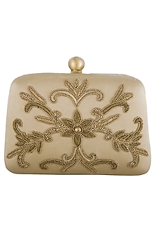 Gold embroidered sling clutch bag by PRACCESSORII-POPULAR PRODUCTS AT STORE