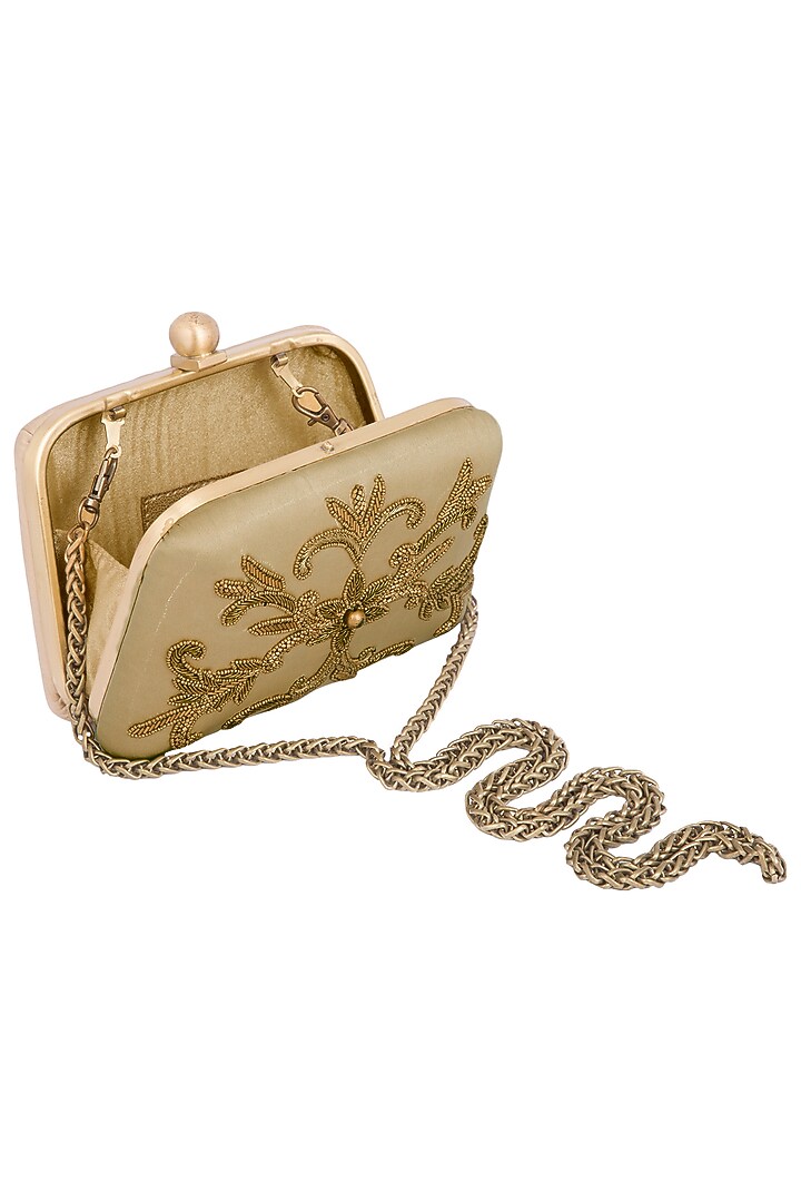 Gold embroidered sling clutch bag by PRACCESSORII at Pernia's Pop Up Shop