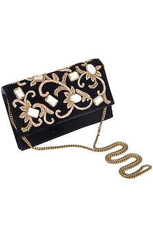 Black embroidered velvet clutch bag by PRACCESSORII-POPULAR PRODUCTS AT STORE