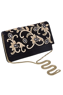 Black embroidered flap over clutch bag by PRACCESSORII-POPULAR PRODUCTS AT STORE