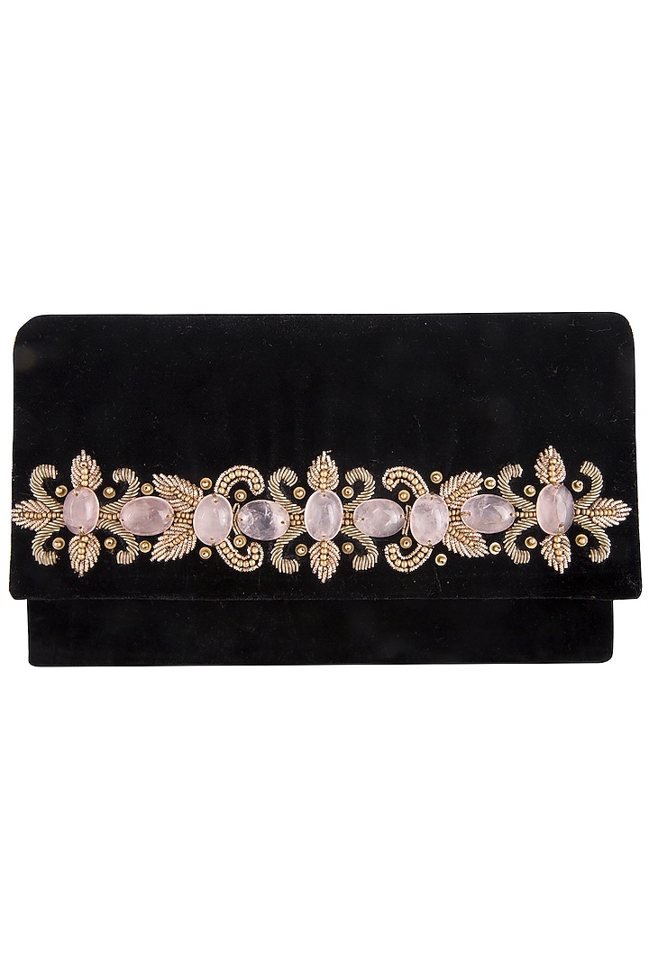 Black embroidered zardosi clutch bag by PRACCESSORII at Pernia's Pop Up Shop