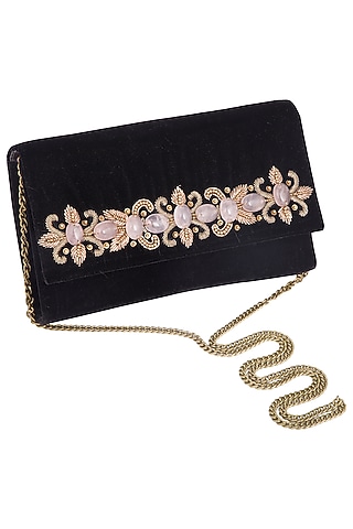 Black embroidered zardosi clutch bag by PRACCESSORII