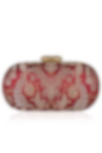 Maroon and Gold Floral Pure Brocade Capsule Minaudiere by PRACCESSORII