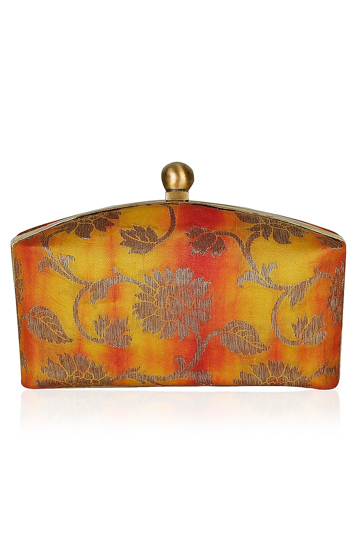 Ombre Yellow and Orange Floral Brocade Rectangular Minaudiere by PRACCESSORII