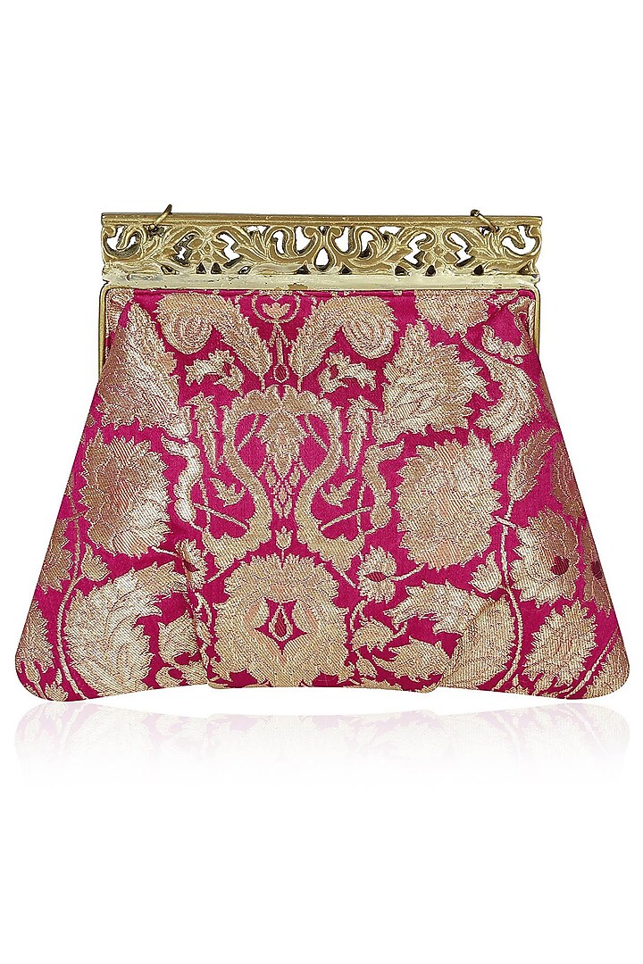 Pink Floral Arabesque Pattern Vintage Straight Half Frame Bag by PRACCESSORII
