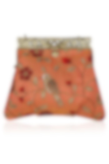 Orange Floral Arabesque Pattern Vintage Round Half Frame Bag by PRACCESSORII