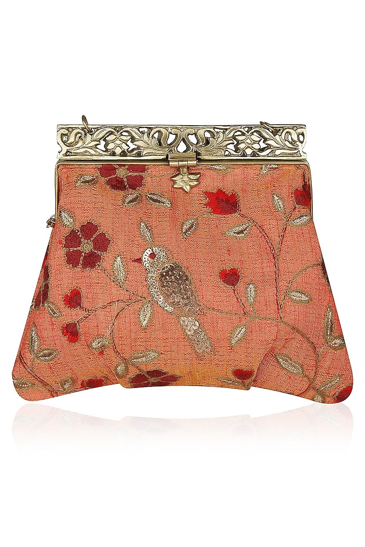 Orange Floral Arabesque Pattern Vintage Round Half Frame Bag by PRACCESSORII