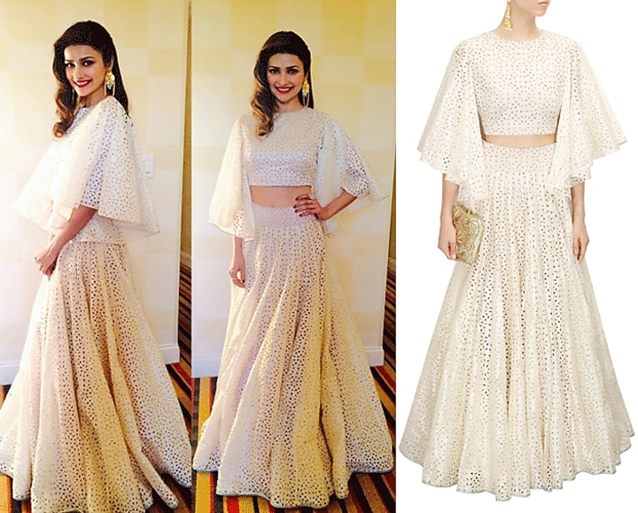 Off white cutwork peated lehenga