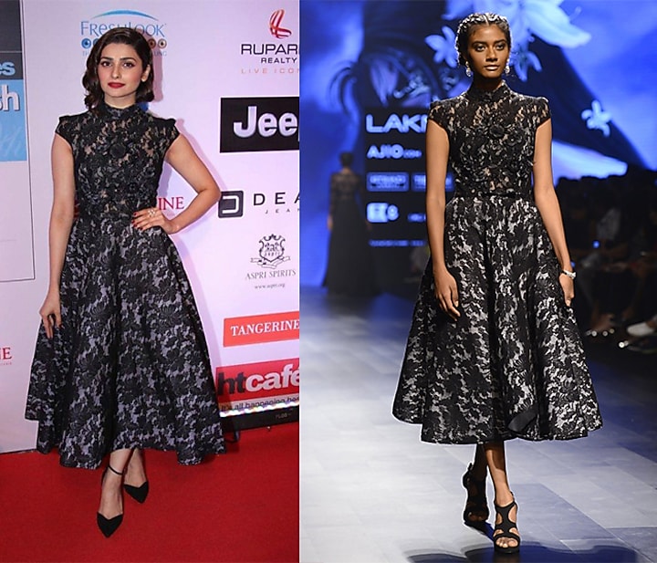 Black floral lace work fit and flared dress available only at Pernia's Pop Up Shop