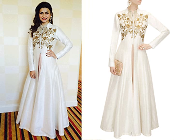 Off white floral embroidered flared jacket kurta with old rose strappy inner available only at Pernia's Pop-Up Shop.