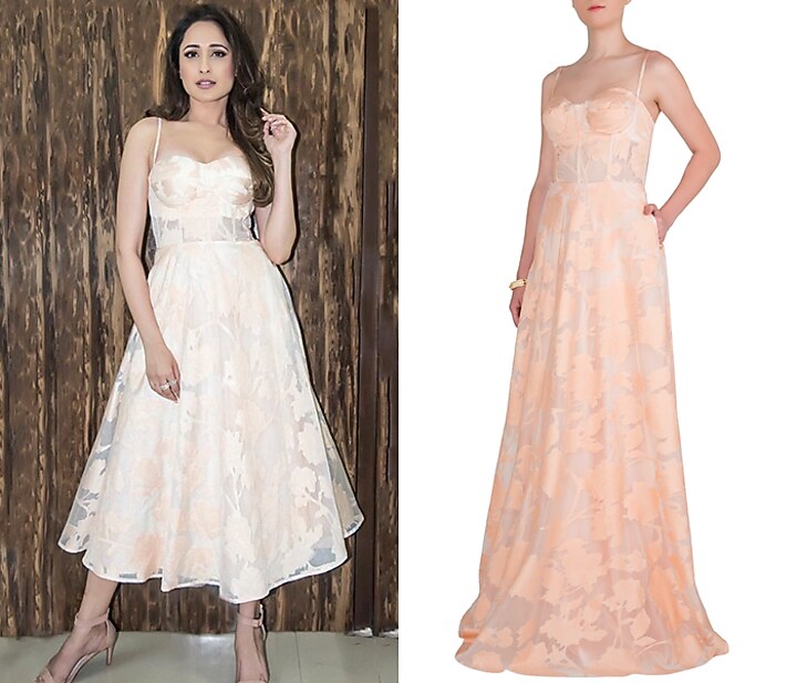 Salmon pink embossed gown available only at Pernia's Pop Up Shop.