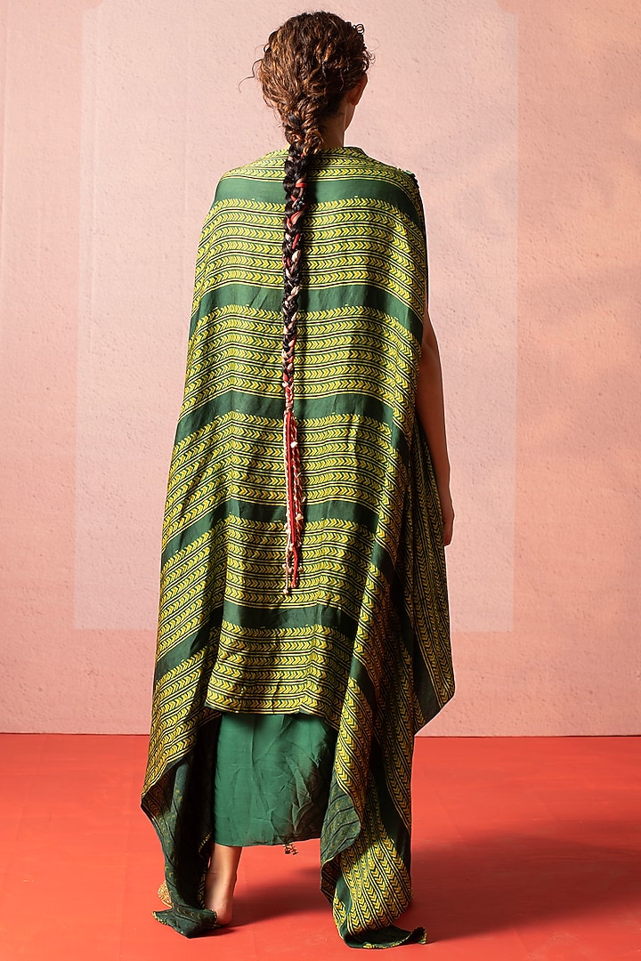 Green Satin Draped Skirt Set by Prahnaaya at Pernia's Pop Up Shop