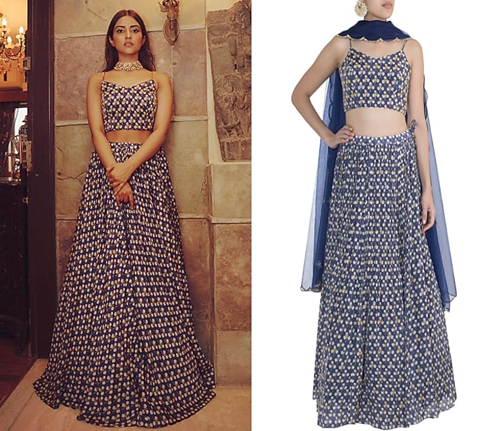 Blue Embroidered & Printed Wedding Lehenga Set by Ease at Pernia's Pop Up Shop